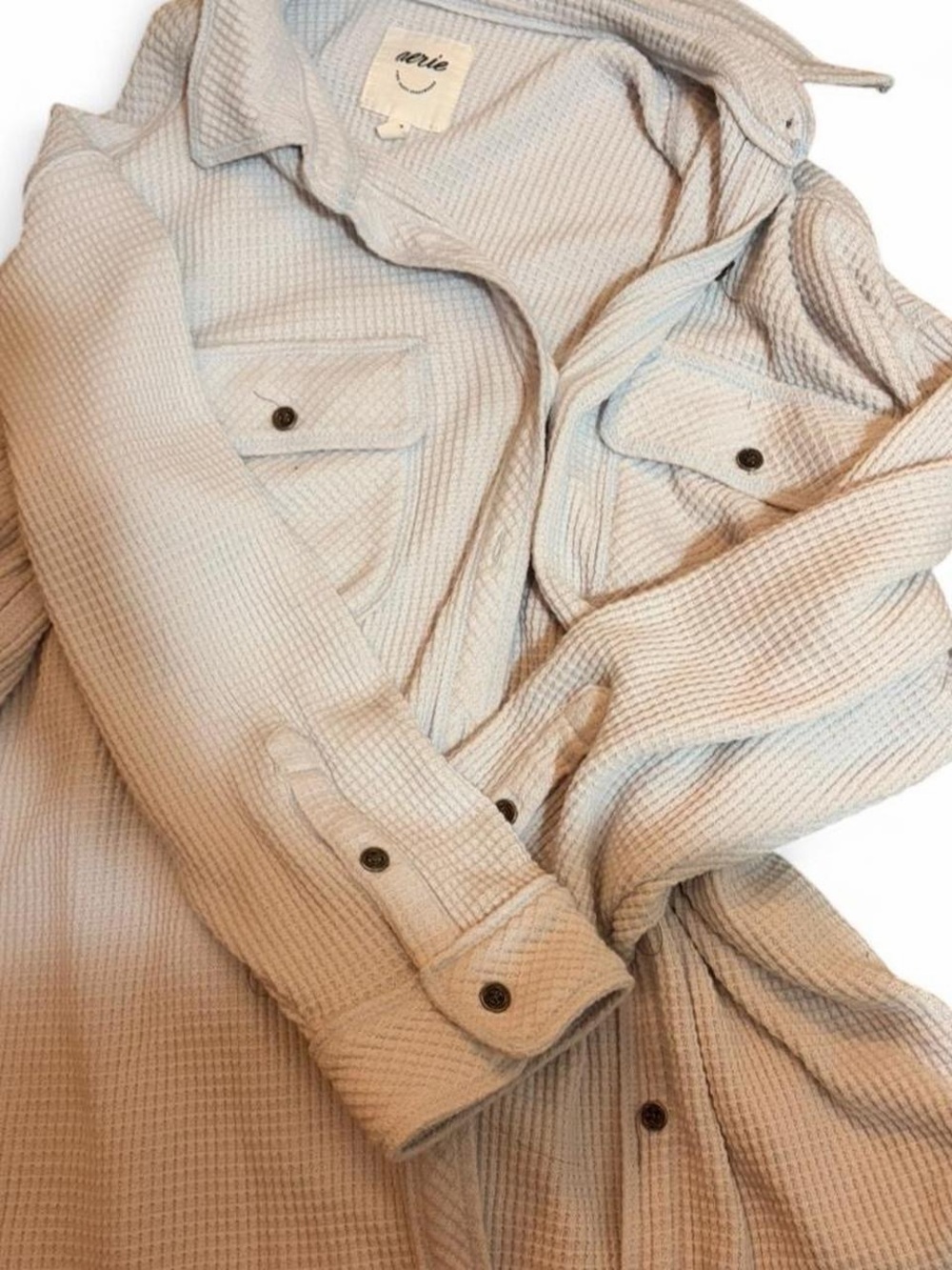 Aerie Waffle Knit Button-Up Shirt Jacket in Light Blue